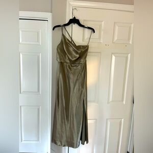 Birdy grey bridesmaid dress. One strap moss green
